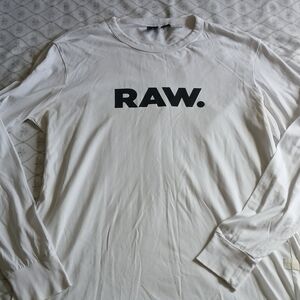 G-Star Raw Whitw Long Sleeve Tee with Bold Black Logo Vntg VGC Rare Slim Fit L